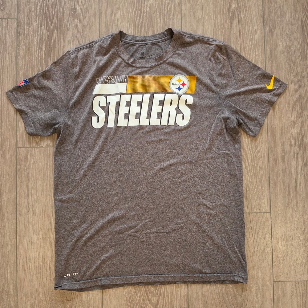 Nike Pittsburgh Steelers Mens Large Dri-FIT NFL Onfield Apparel Grey T-Shirt